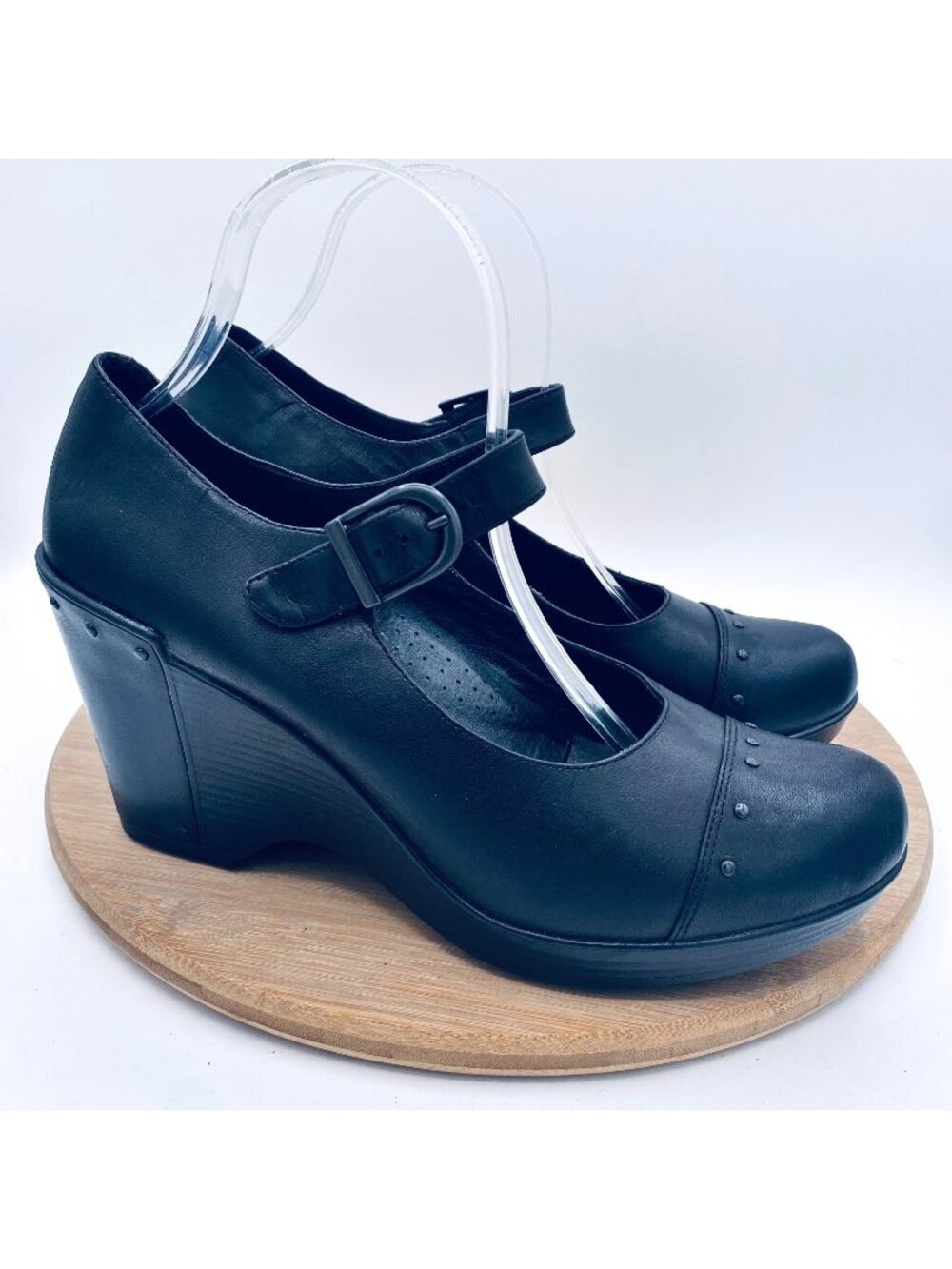 Dansko Mary Jane Shoes Womens 10 41 Black Leather Wedge Heels Cottagecore